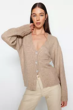 Buy Trendyol Hair Knit Sleeveless Cardigan In Beige