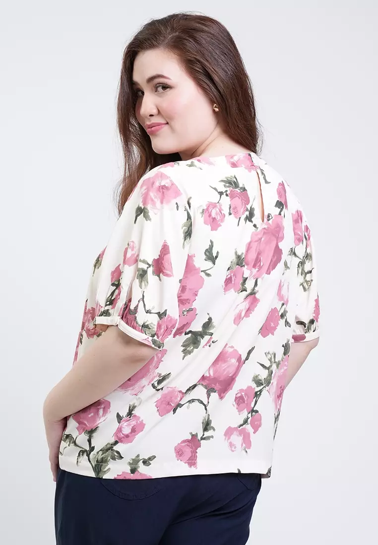 Milly Plus Size Alissa Puff Sleeve Boxy Floral Blouse