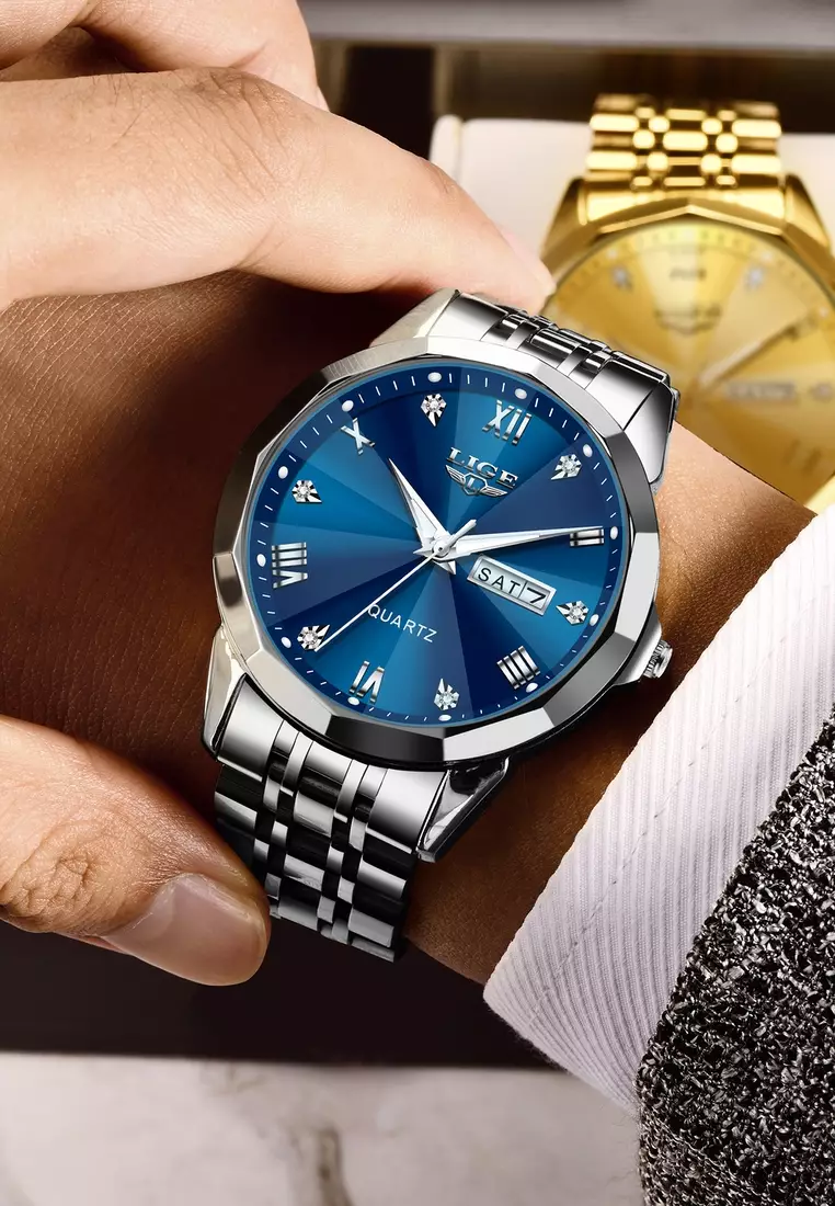 Unisex Stainless Steel Quartz Watch, blue dial, Stainless Steel Bracelet