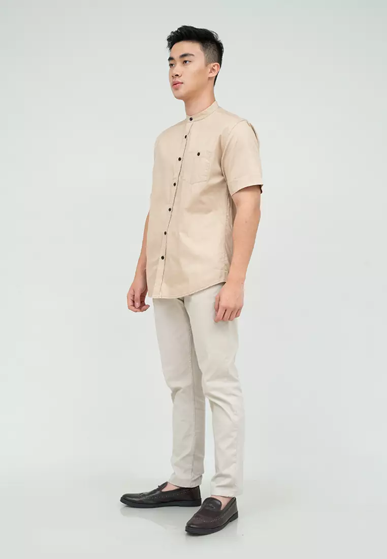 Houseofcuff Baju Koko Kemeja Lengan Pendek Pria Krim
