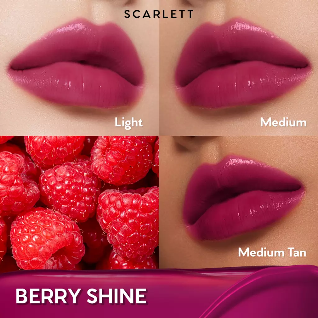 [NEW] SCARLETT GLASS GLOW TINTED LIP BALM BERRY SHINE - Moisturizing & hydrating, natural lip color, plumpy lips, cover bibir gelap, mencerahkan bibir, UV Filter