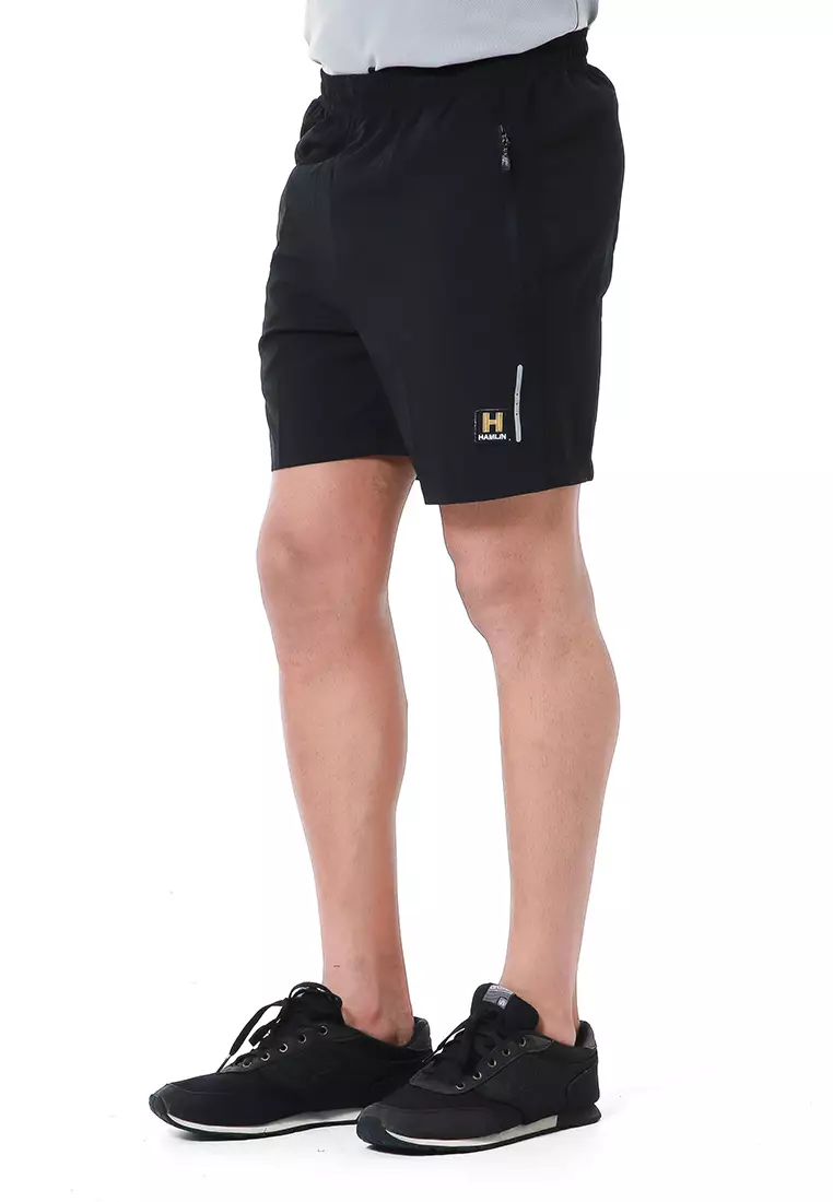 Halburt Celana Pendek Olahraga Pria Motif Slash Short Pants Simple Material Parasut ORIGINAL - Black