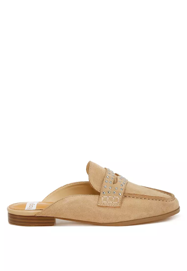 Discount on Rag & CO.  shoes - SKU: Stud Embellished Penny Strap Mules in Beige