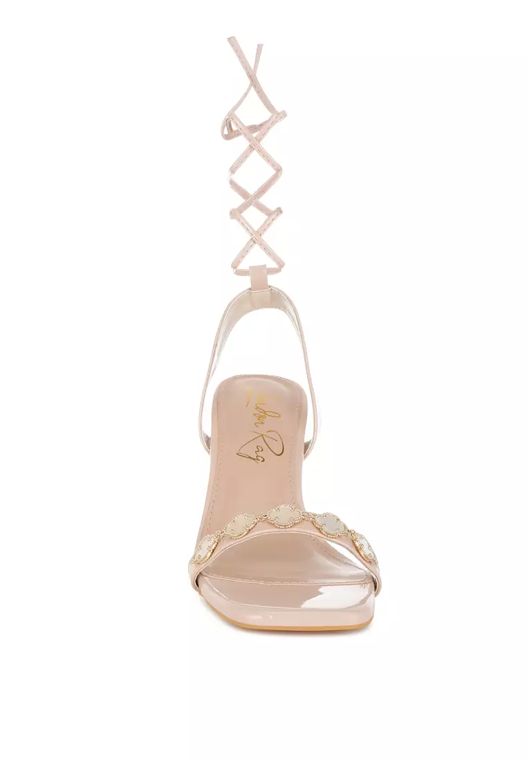 Charm Detail Spool Heels In Beige