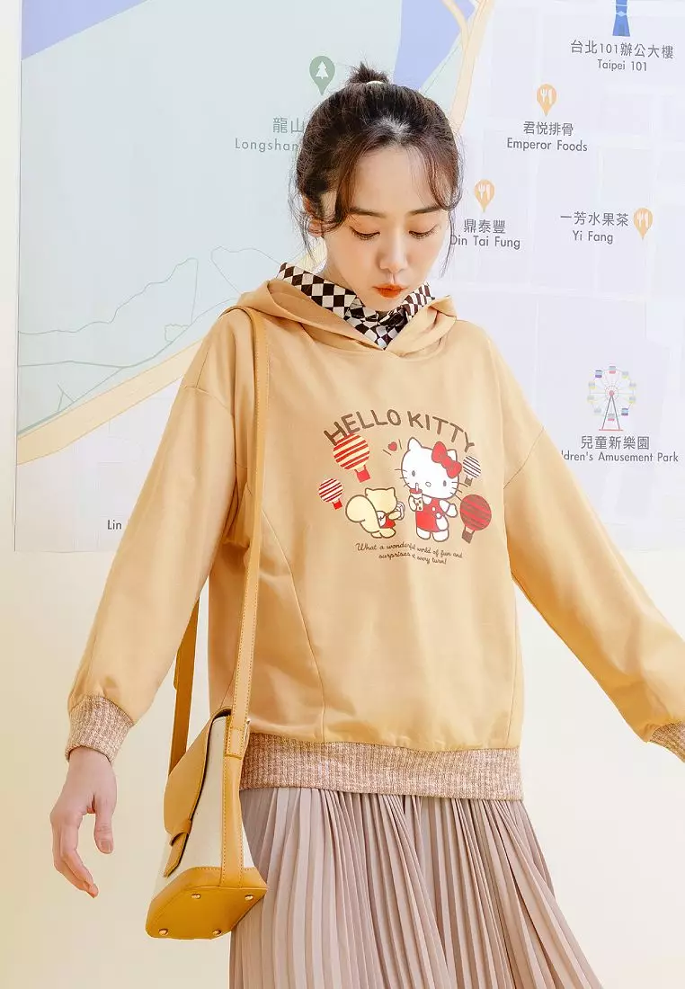 玩轉百tee．KITTY環島台灣羅紋配色連帽大學T《KB1440》