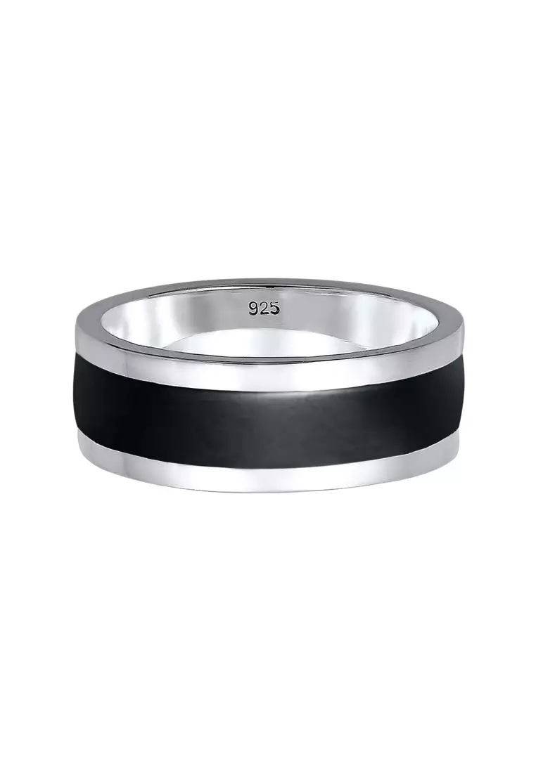 Ring Band Casual Geo Enamel Black 925 Sterling Silver