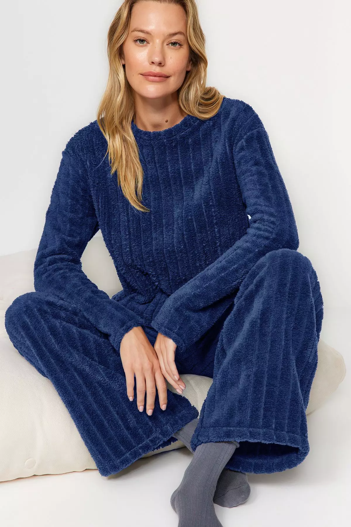 Buy Trendyol Navy Blue Wellsoft Winter Knitted Pajama Set Online