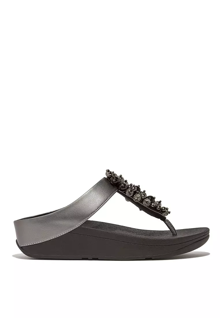 Buy FitFlop FINO Bauble Bead Toe Post Sandals Pewter Black HI9