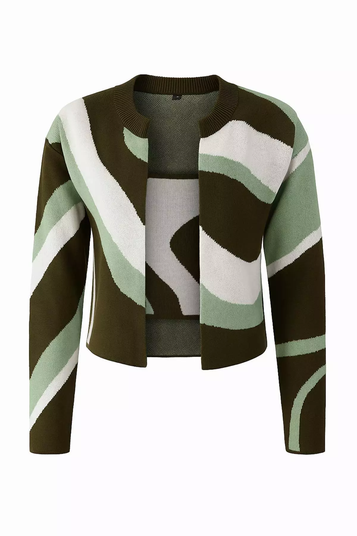 Green Patterned 2 Piece Blouse Cardigan Knitwear Cardigan