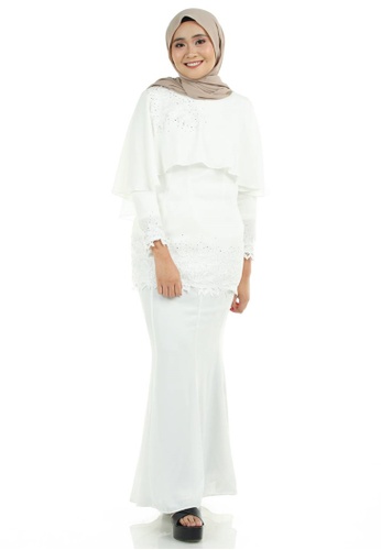 Azura Cape Kurung with patched lace from Ashura in White