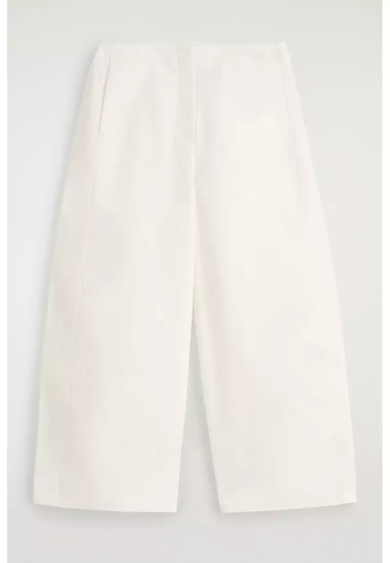 CROPPED BARREL-LEG COTTON TROUSERS