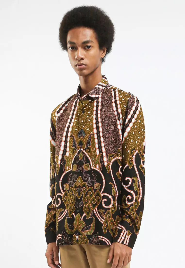 MANZONE Kemeja Batik Pria Lengan Panjang MODERN FIT Bimanyu-Handmade-Black