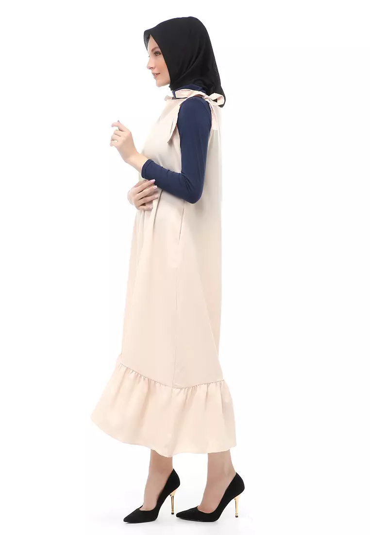 Bilqis Overall Panjang Wanita Rampel Kodok Long Sleeve Regular Fit - Kream