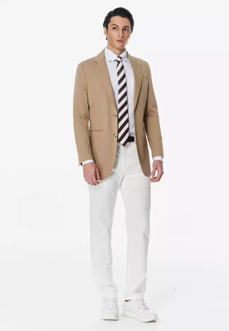 卡其涼感彈力針織休閒西裝外套