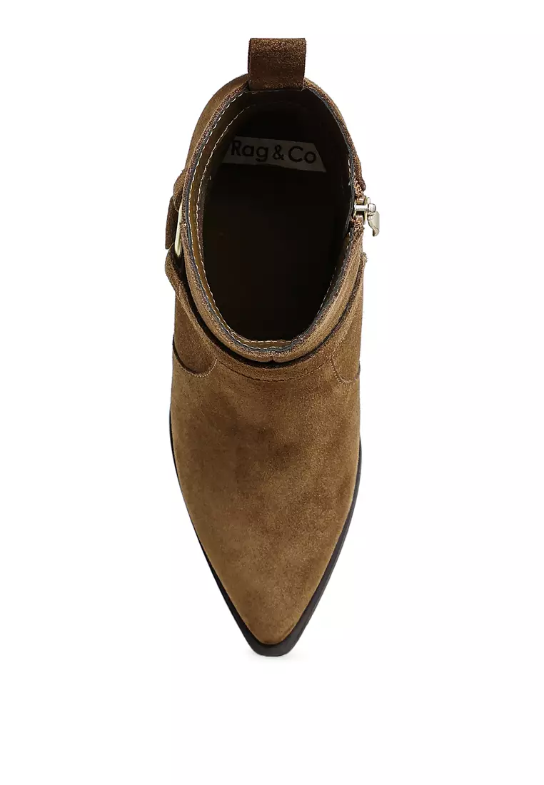 Sepatu bot pergelangan kaki detail tali kekang warna taupe