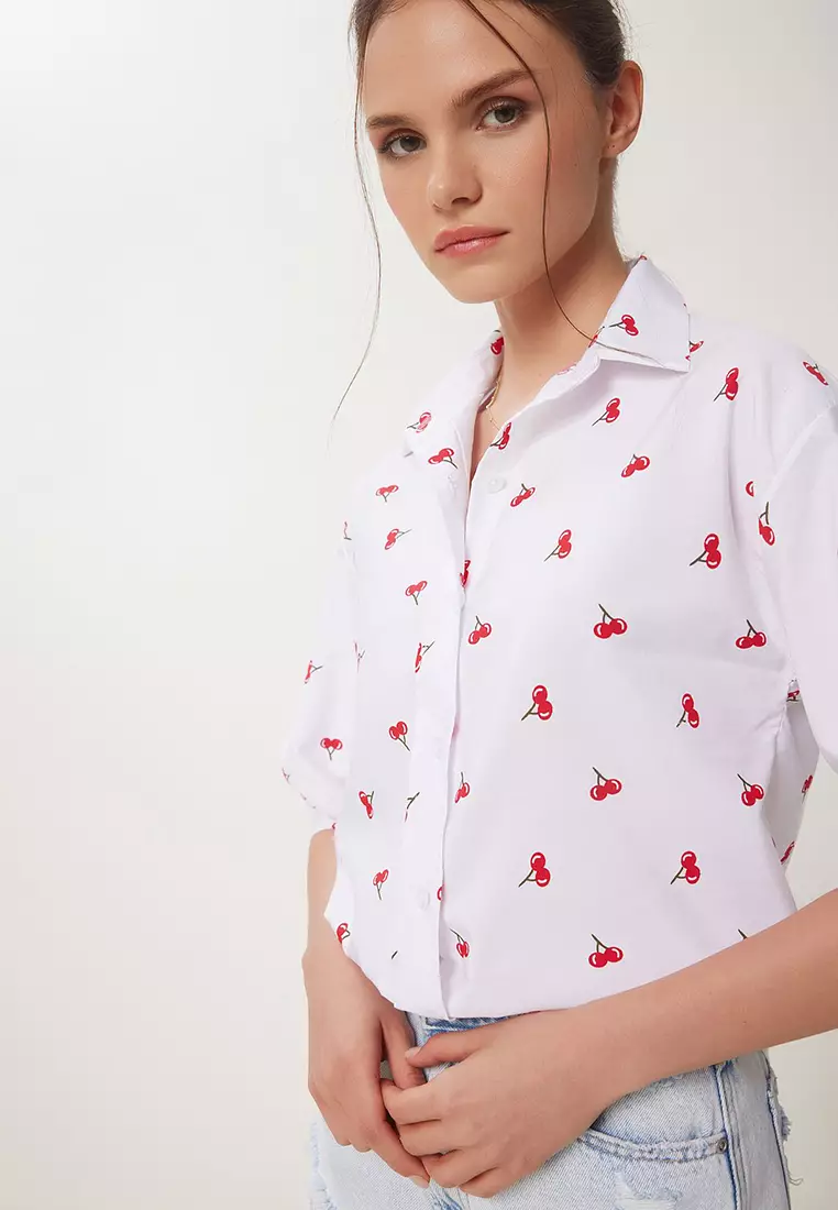 Balloon Sleeve Patterned Woven Shirt