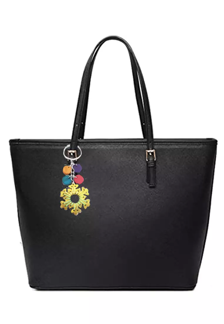 Women's Accessories Snow-flake Shaped Thread Work Wooden Beads Keychain Yellow