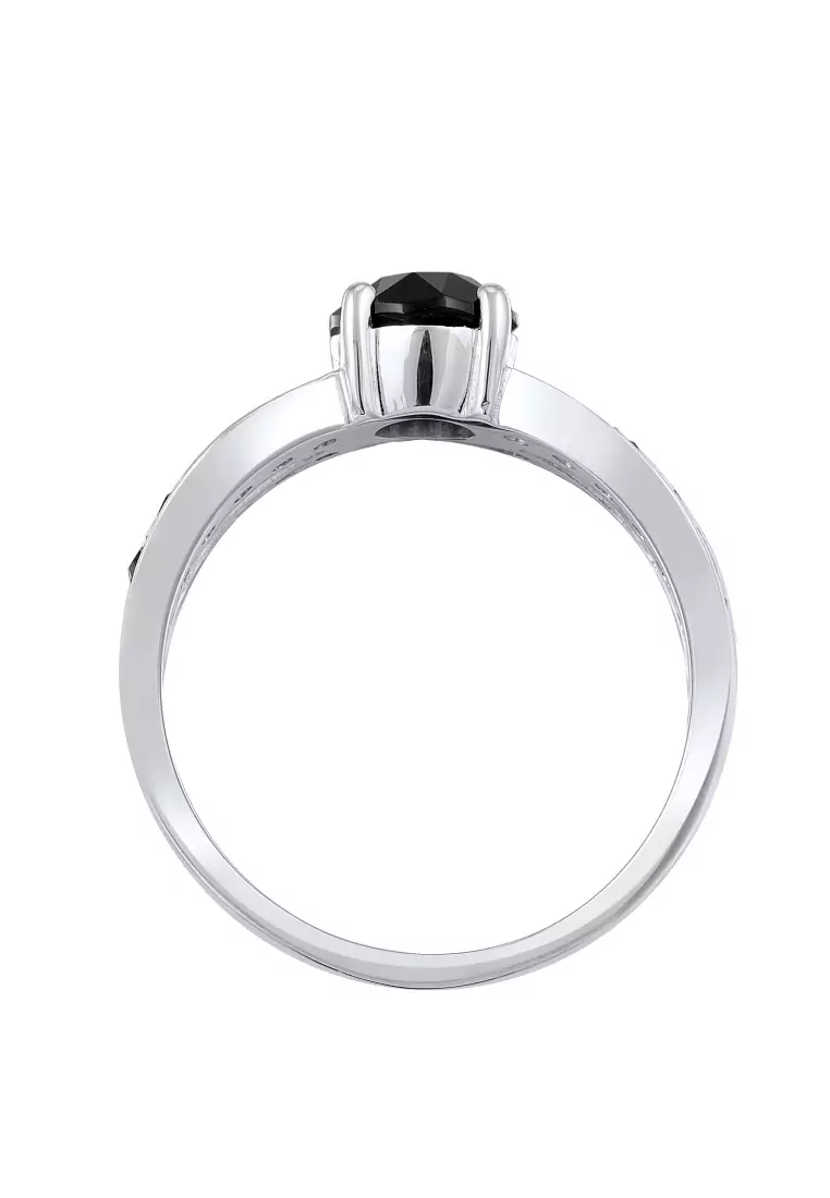 Cincin Perhiasan Perak 925 Wanita Glamour Princess Crystal Black