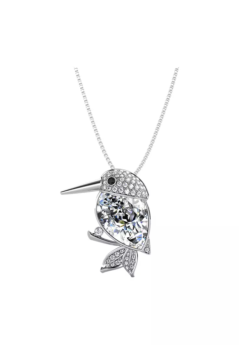 2 ways Pendant & Brooch Bird Feathered Friend WG - Kalung & Bros Crystal Premium Luvea Collection