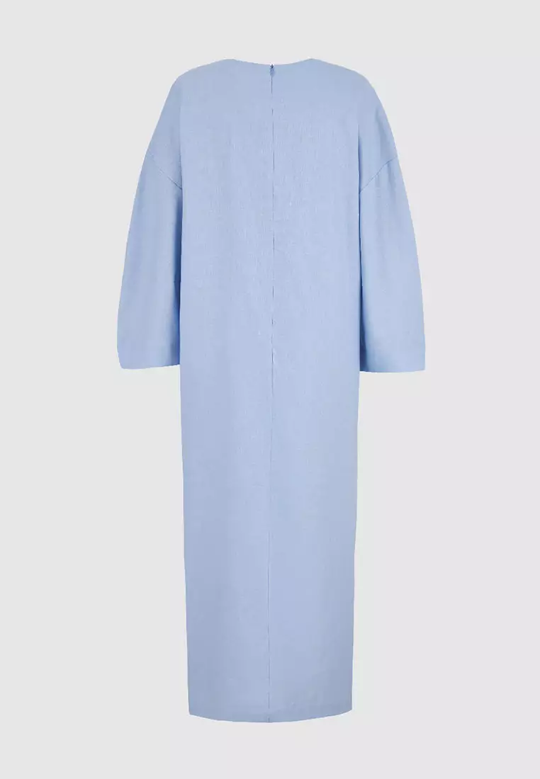 UR秋季新款女装松弛感度假风捏褶开衩连衣裙UWH740096