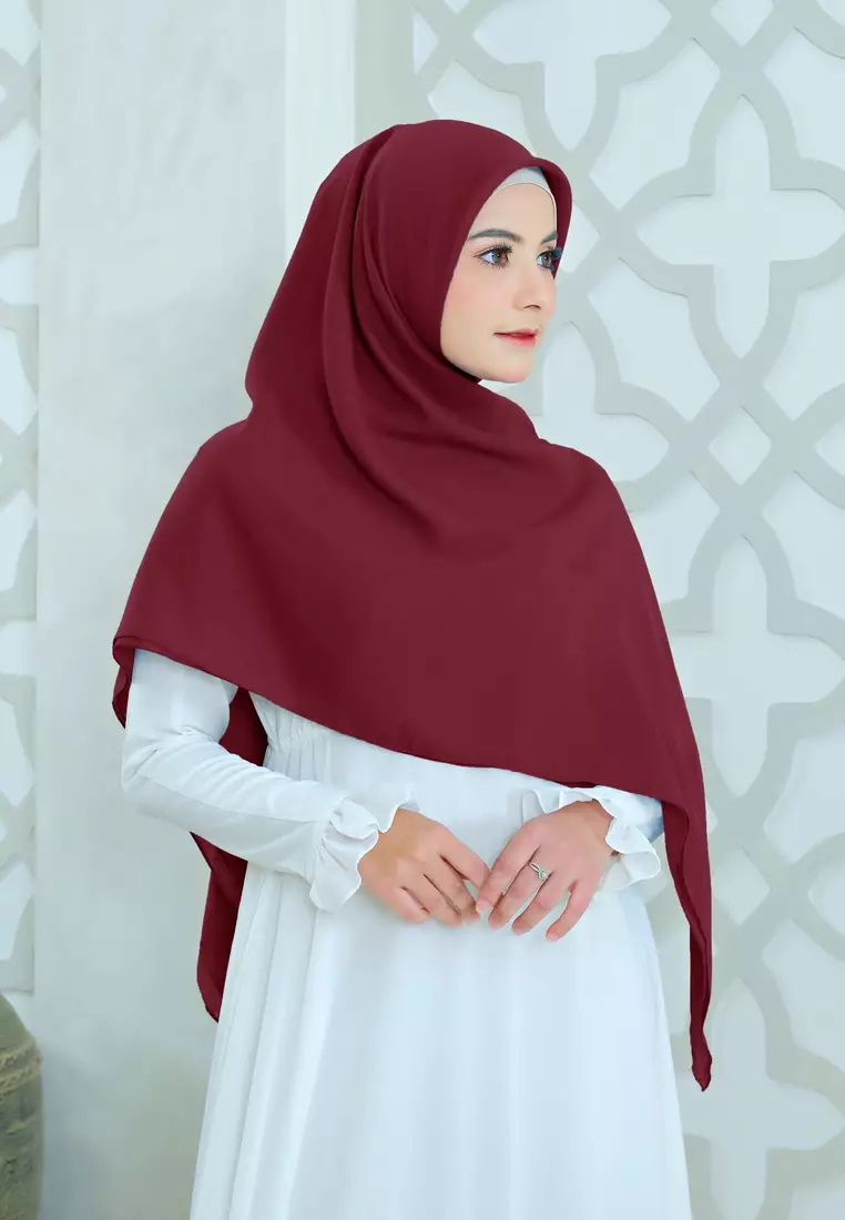 Dinara Zipper Square | Hijab Segiempat Syari Resleting | Kerudung Polycotton - Red