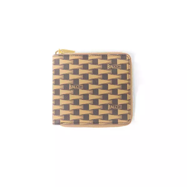 Dompet BALLY PNT MONOGRAM BROWN ZIP ROUND WALLET 100% ORIGINAL