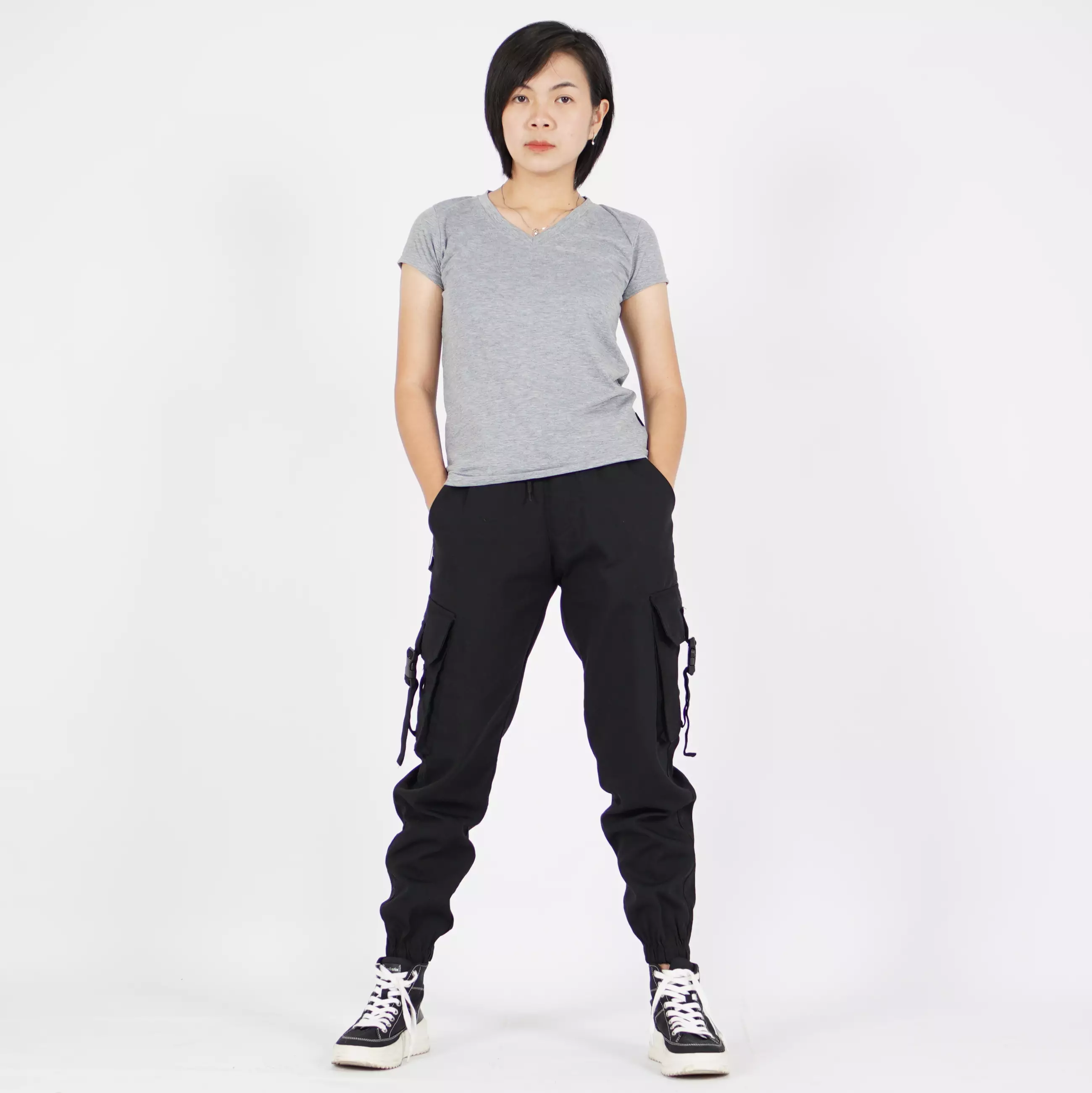  ARTHA Celana Hypebeast Celana Wanita Celana Cargo Jogger Pant - HITAM