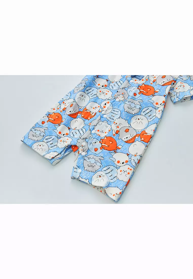 Purrfect Family Paws Baby Boy Blue Little Cats Cheongsam Romper Family Wear 0801