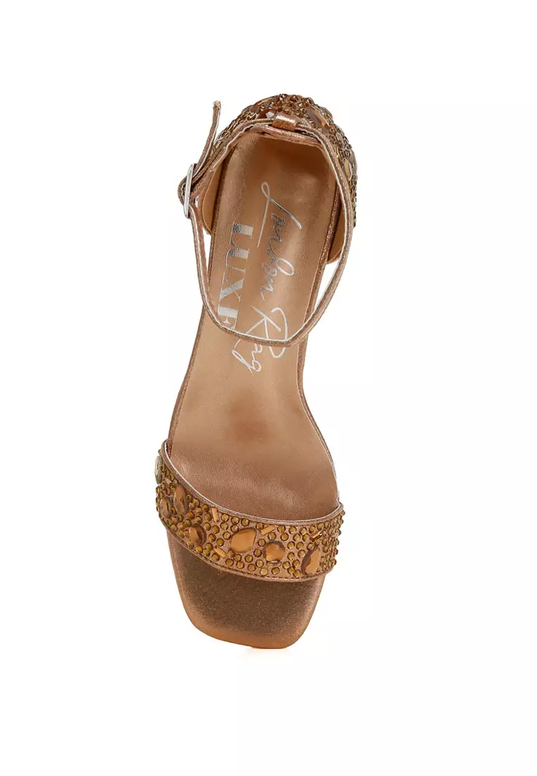 Rhinestone Embellished Shimmer Sandals in Bronze