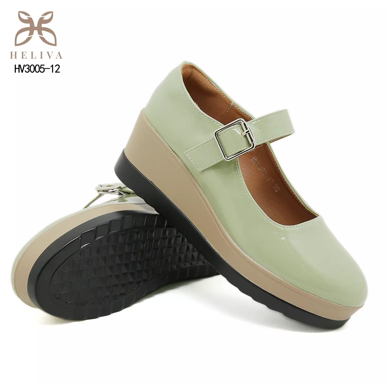 Heliva Mikha Glossy Strap Wedges with Feminine Charm Heel 5.5cm HV3005-12