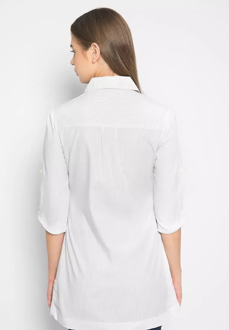 LGS - Kemeja Casual Wanita - Lengan 3/4 - Putih - Salur - LLSH.384.S860.165.7C L/S