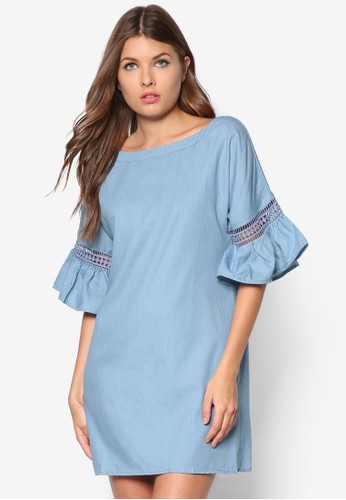 拼接荷葉袖連身裙, 服飾,zalora 衣服尺寸 洋裝