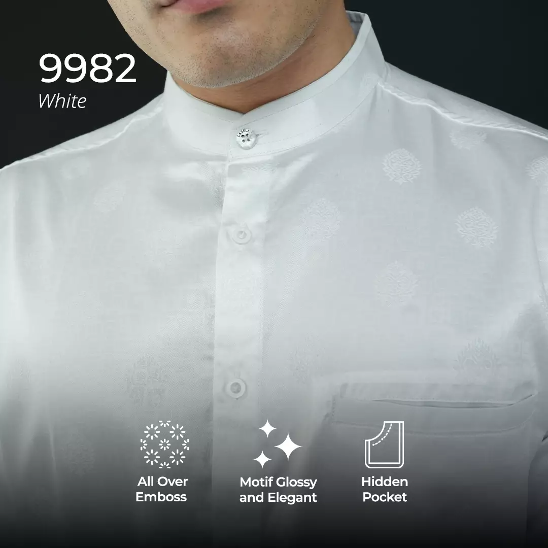 Casella Baju Koko Pria Lengan Panjang | Baju Koko Batik Syam 9982 White