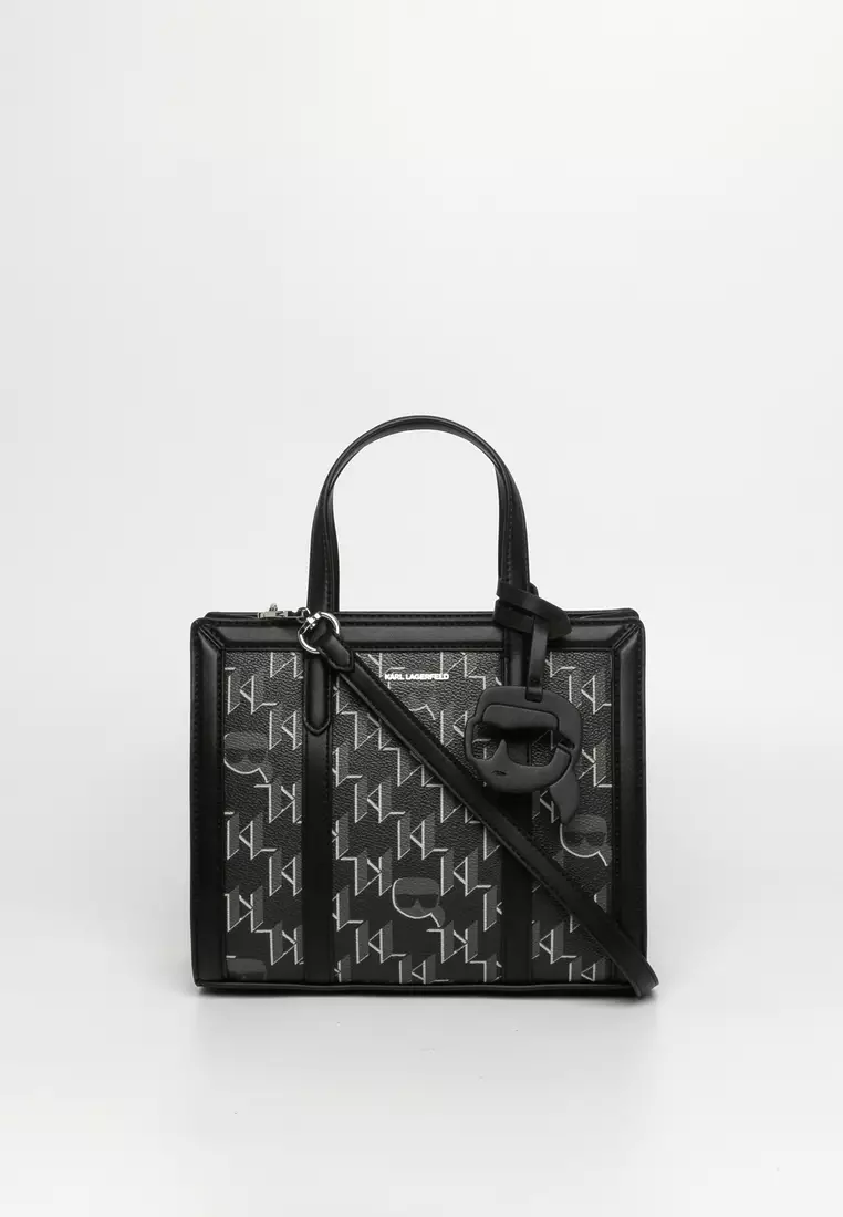 Karl Lagerfeld, K/ikonik Monogram Small Camera Bag, Woman, Black/White, Size: One Size