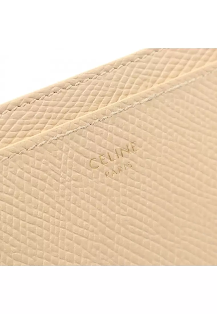 Pre-Loved Celine card holder card case leather beige