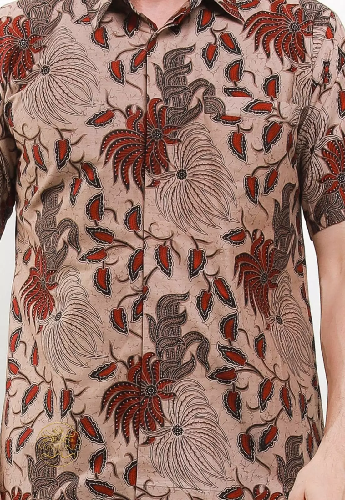 Sandra Coklat Kemeja Batik Pria Premium Slimfit Modern Lengan Pendek