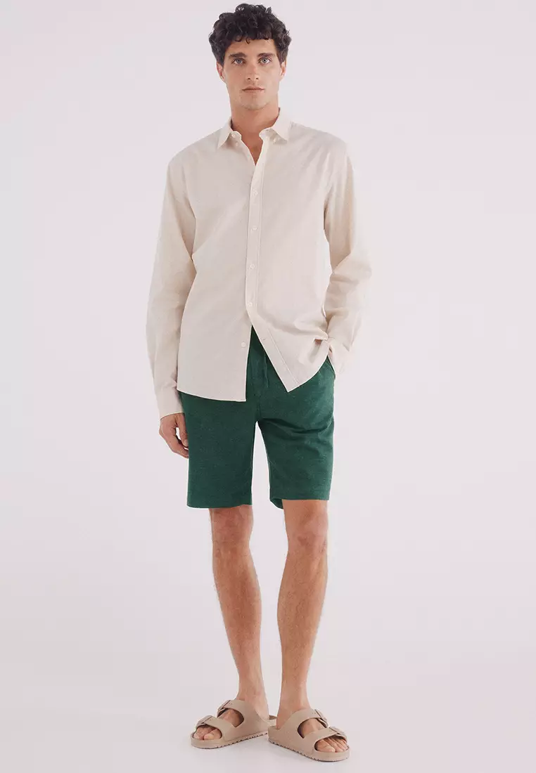 Springfield Bermuda Uomo In Lino Bicolore | Pantaloncini Cargo Con Tasche Posteriori | Vestibilità Comoda - 4