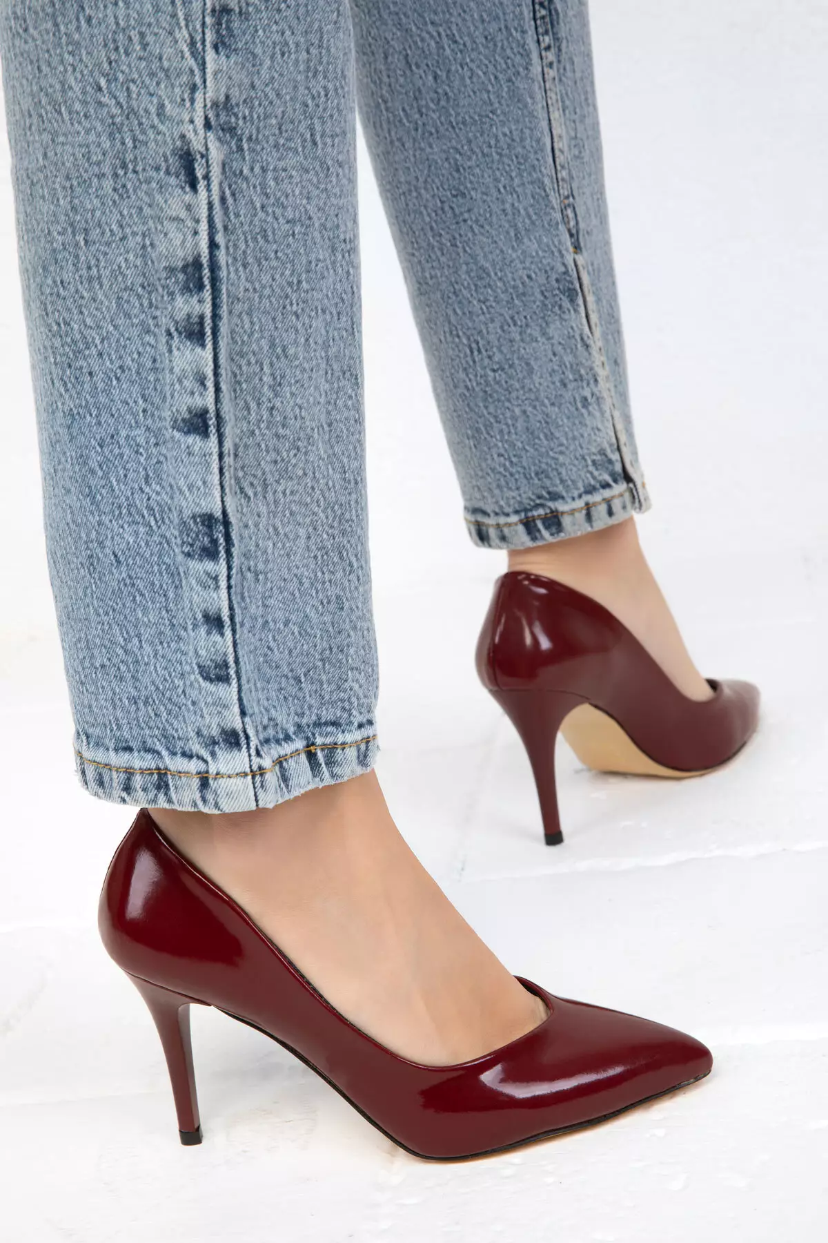 Claret Red Patent Leather 19549 Classic Women's Heeled Shoes