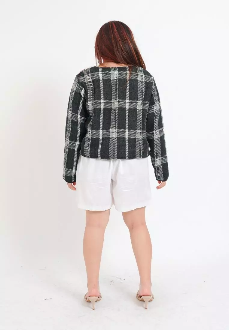 Plus Size Blazer Coco Tweed Grey Black