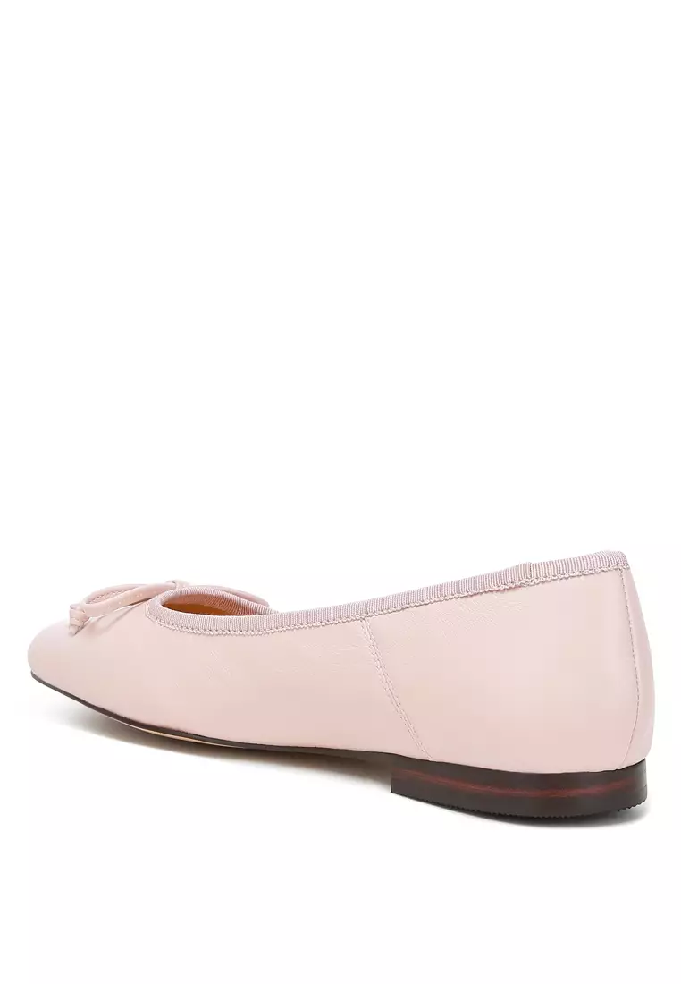 Square-Toe Bow Ballerinas in Pink