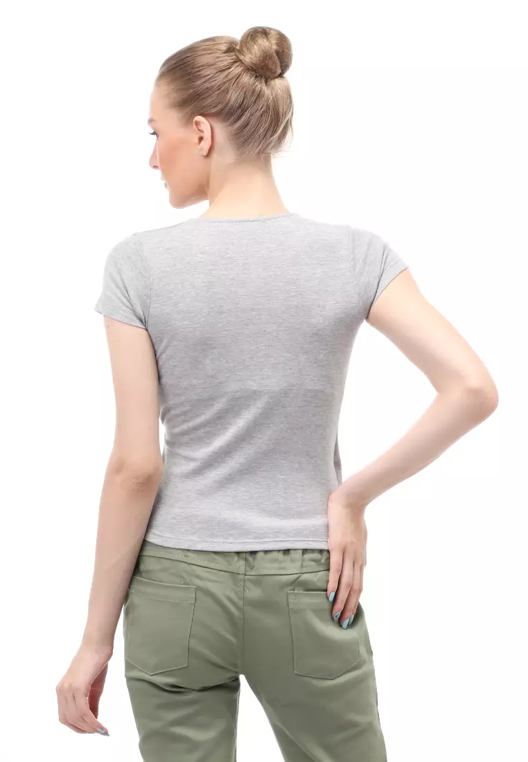 Blouse Atasan Wanita Short Sleeves Kerah V-neck Design Simple Elegant - Misty