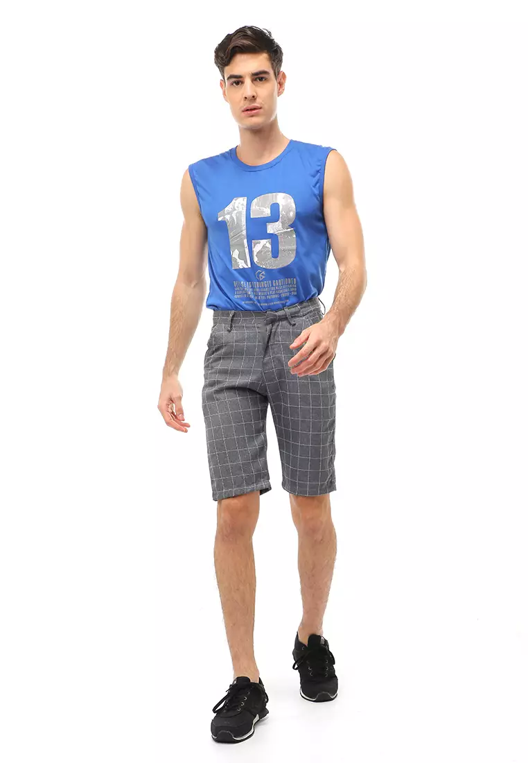 Rishham Short Pants Celana Pendek Pria Tartan Kotak Material Wool ORIGINAL - Gray