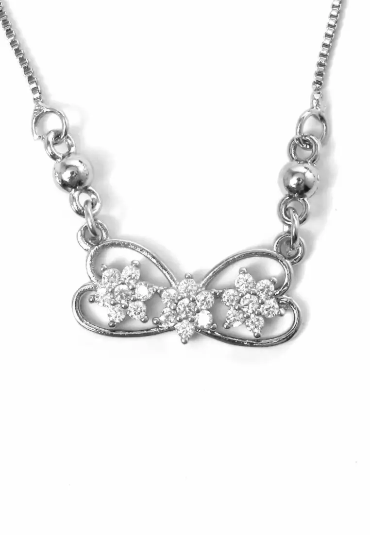 Kalung Aksesoris Wanita Bermotif Crystal Stone Design Casual Elegant Look - 236 Perak