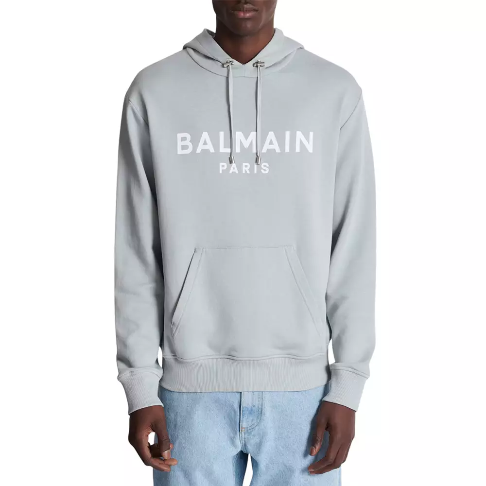 Jual Balmain Logo Print Hoodie Gray White Men Original 2025