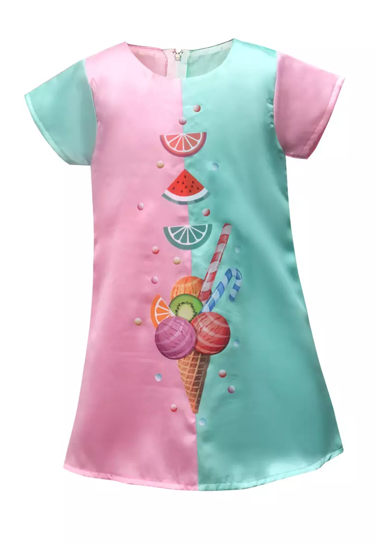 Two Mix Dress Anak Perempuan Satin Usia 1-8 Tahun 4208