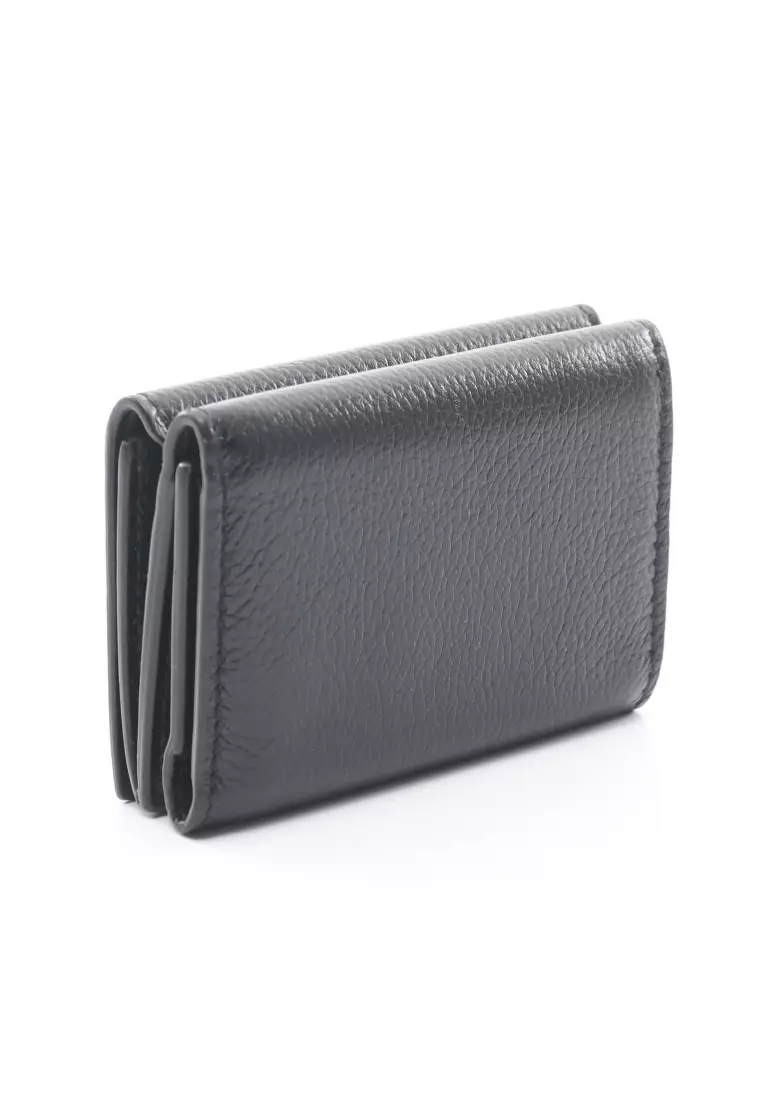 Pre-loved BALENCIAGA CASH MINI WALLET cache mini wallet trifold wallet  leather black white