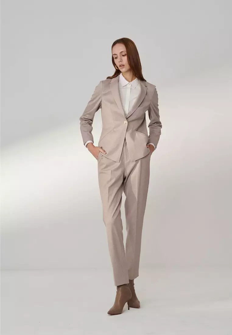 Light Khaki Twill Stretch Jersey Notch Lapel Suit