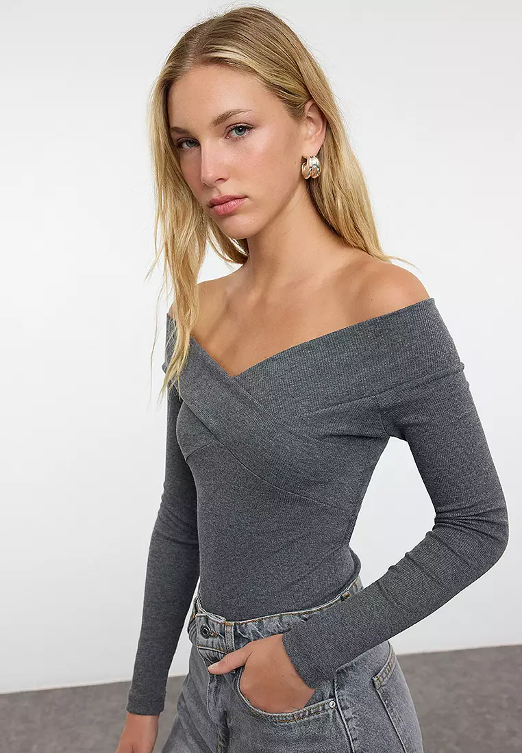 Off Shoulder Ribbed Knit Bodysuit