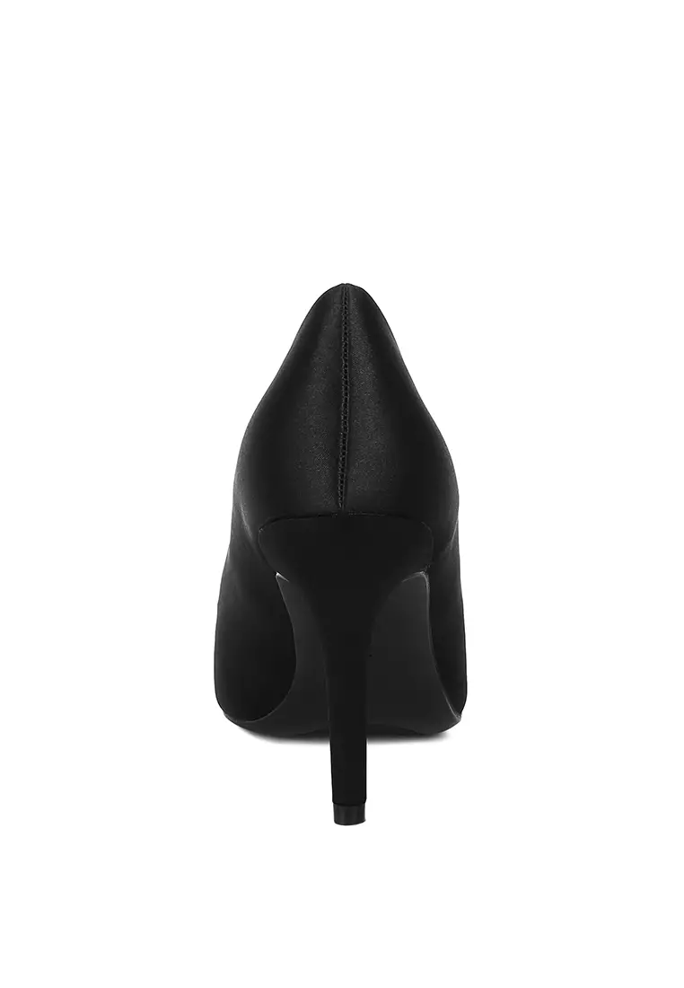 Bros Berlian Imitasi Detail Satin Pumps Warna Hitam