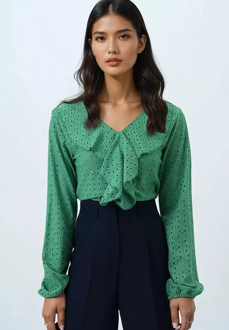 V-Neck Ruffle Front Blouse